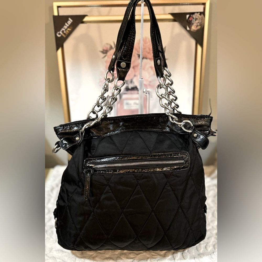 Sondra Roberts Black Quilted Hobo Tote Chain Strap - Picture 3 of 10
